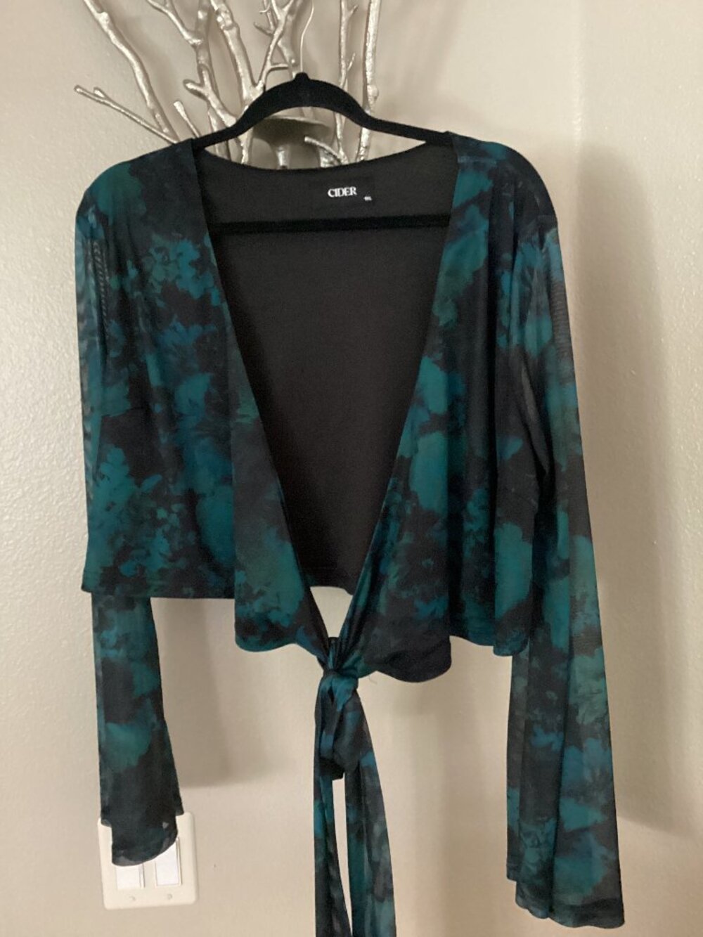 Cider green and black women's top, cover up, wrap, size XL